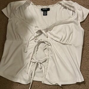 Wet Seal White Ribbed Lace-Up Cropped Top
